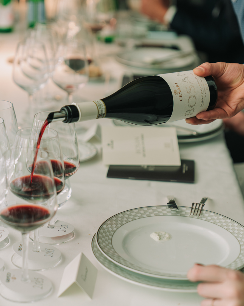 bottle of Amarone della Valpolicella Riserva Bosan being poured